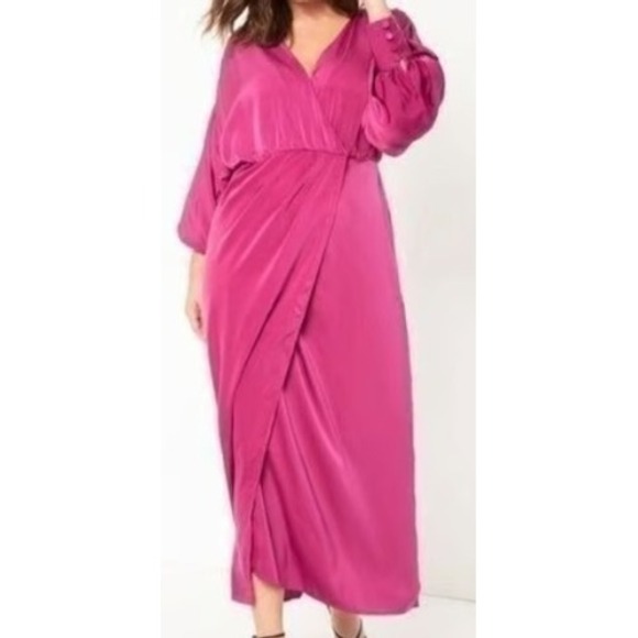Eloquii Glamcore Satin Wrap Maxi Dress Size 22 Romantic Old Money Style Goddess - Picture 1 of 9